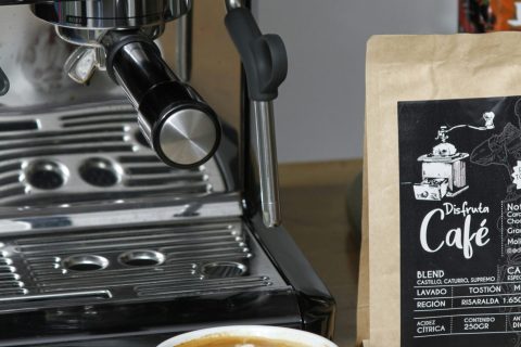 Stainless steel espresso machine on a kitchen counter